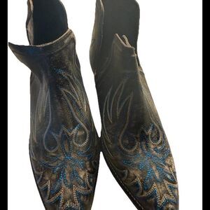Roper Rowdy Embroidery Pointed Toe Cowboy Booties Womens Brown Boots Size 8